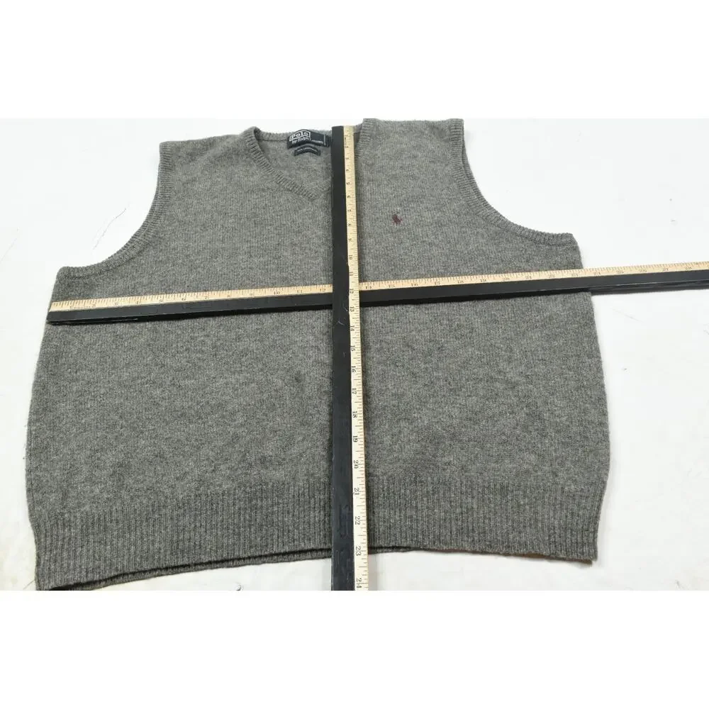 Vintage Polo Ralph Lauren Sweater Vest Mens Large Gray V-Neck Wool Pullover